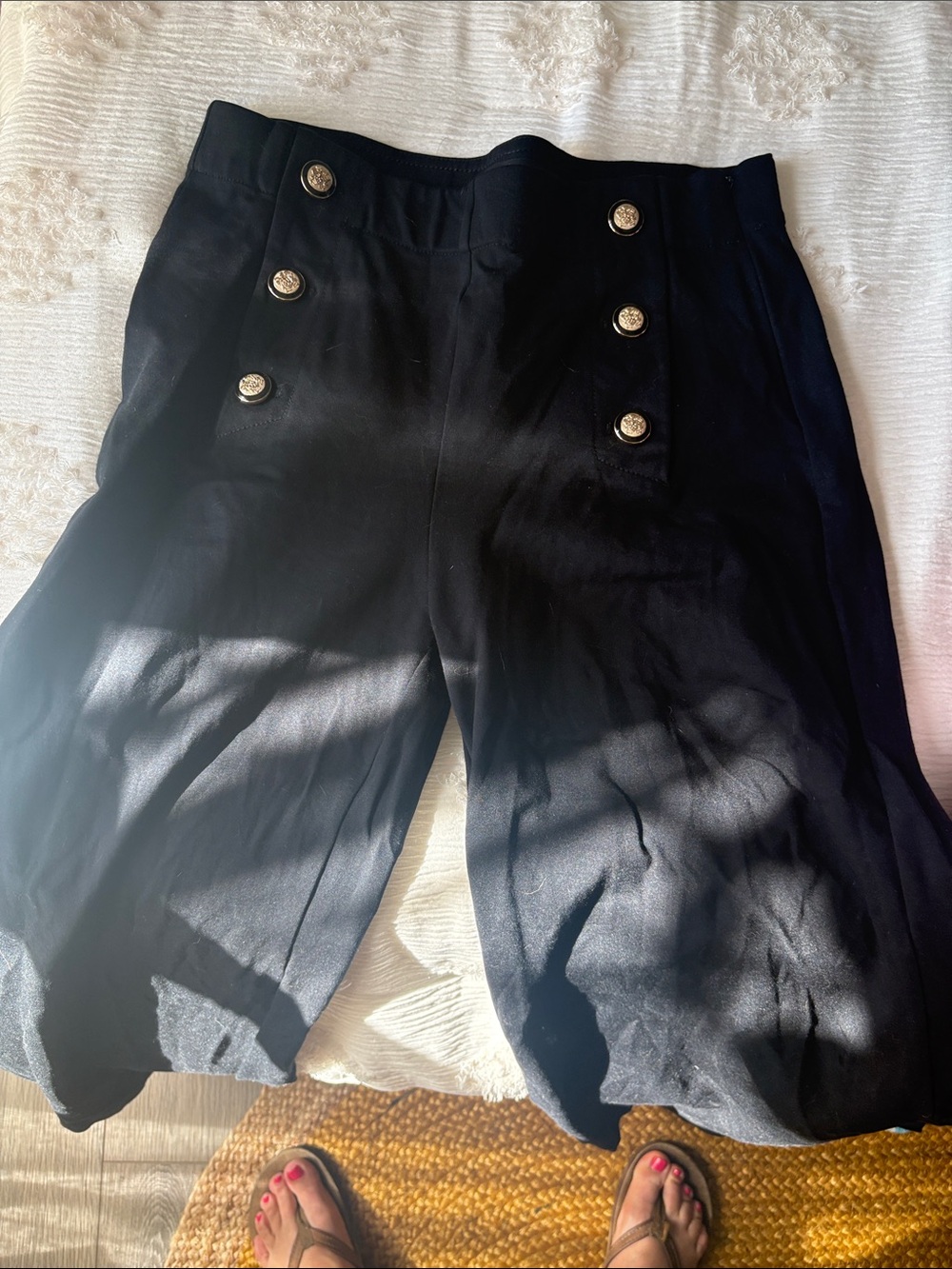 Ann Taylor Black Wide Leg Sailor Pants with Gold Buttons